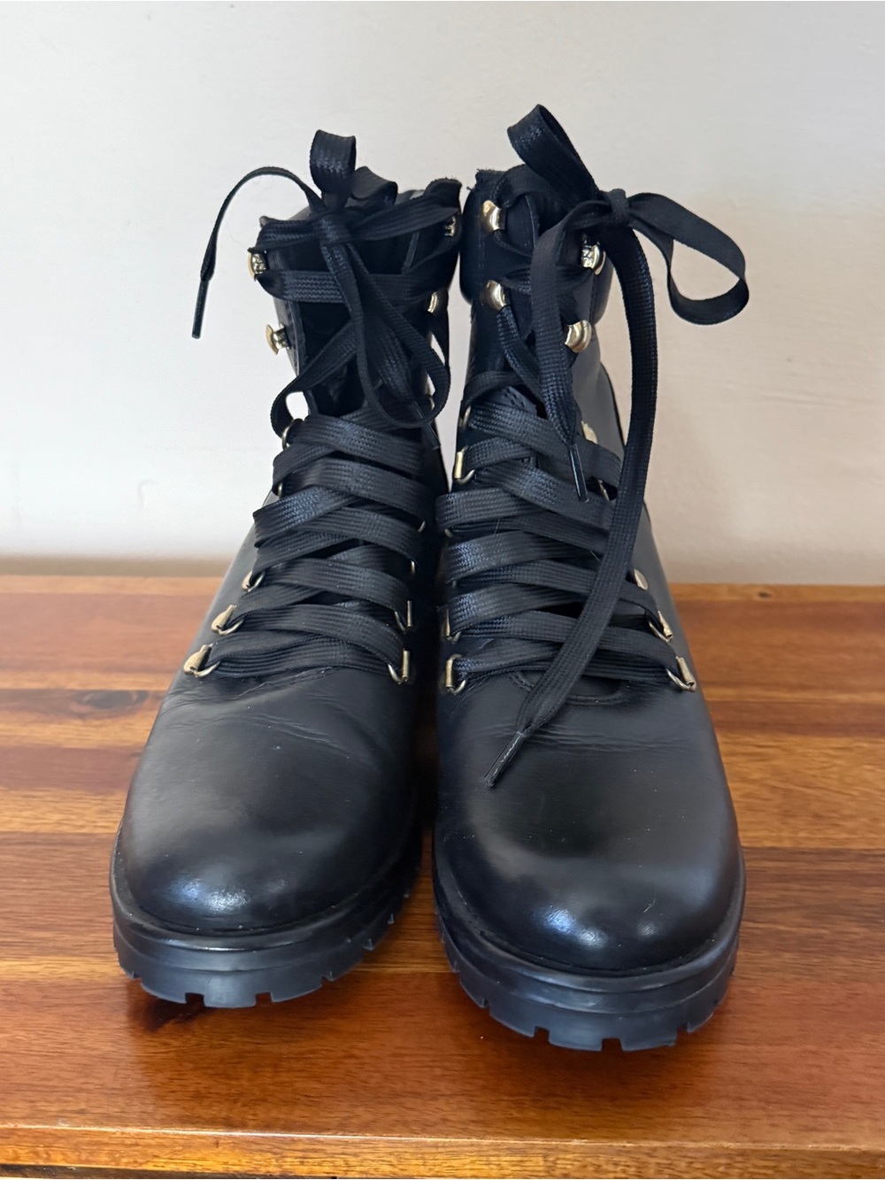 Steve Madden Galway Black Leather Combat Hiking Boots Size 8 Back to School - Picture 7 of 15